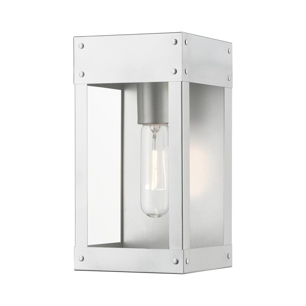 1 Light Painted Satin Nickel with Brushed Nickel Candle Outdoor Wall Lantern