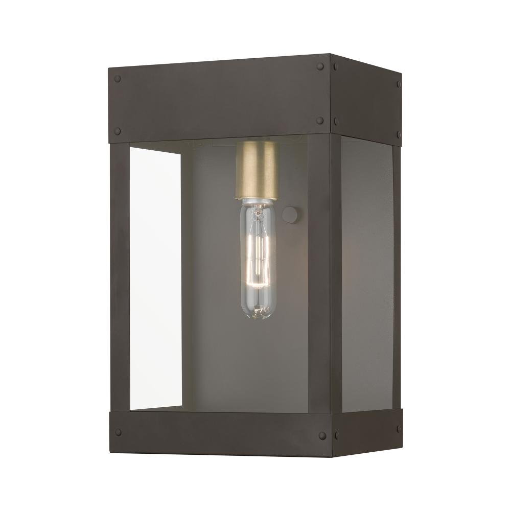 1 Light Bronze with Antique Brass Candle Outdoor Wall Lantern