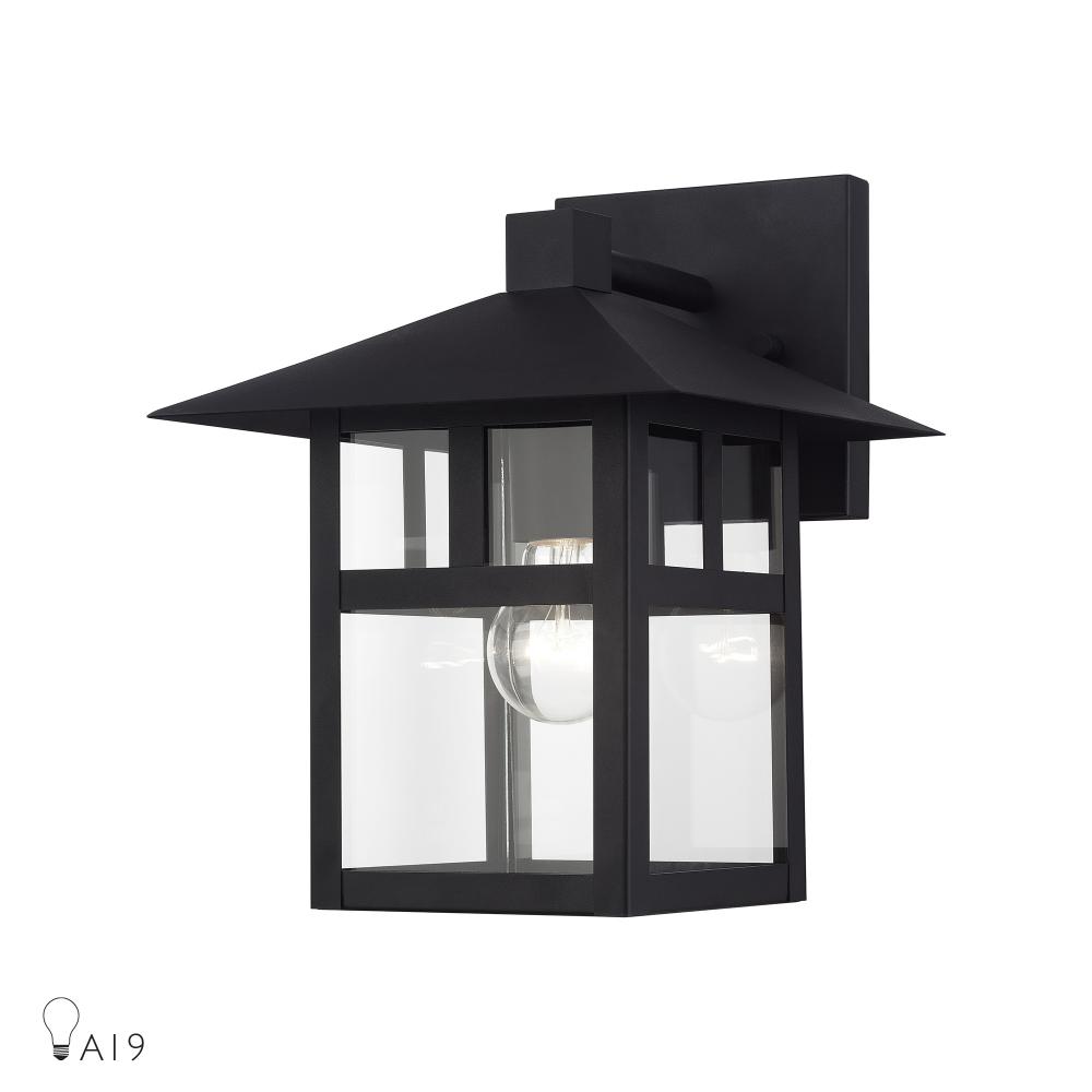 1 Light Satin Gold Large Outdoor Wall Lantern with Clear Glass