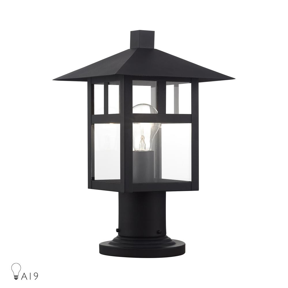1 Light Satin Gold Large Outdoor Post Top Lantern with Clear Glass
