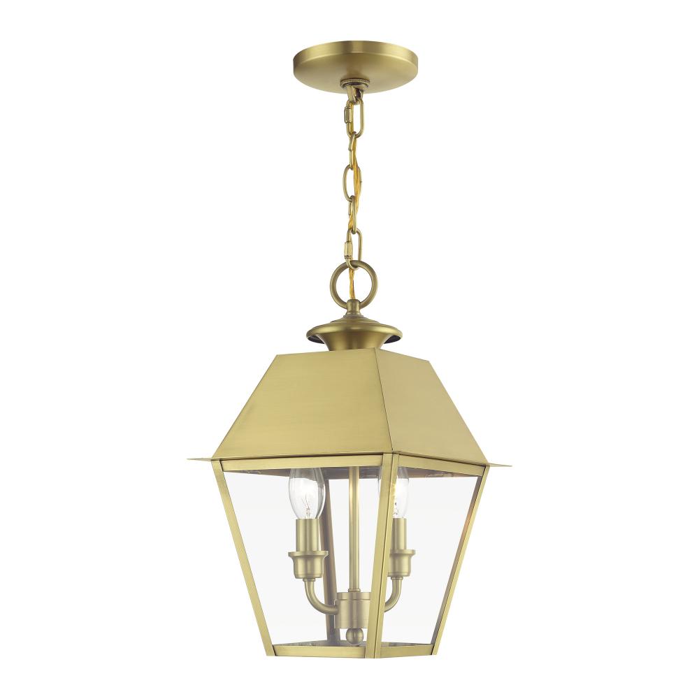2 Light Natural Brass Outdoor Medium Pendant Lantern