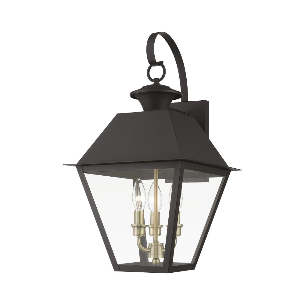 3 Light Bronze with Antique Brass Finish Cluster Outdoor Large Wall Lantern