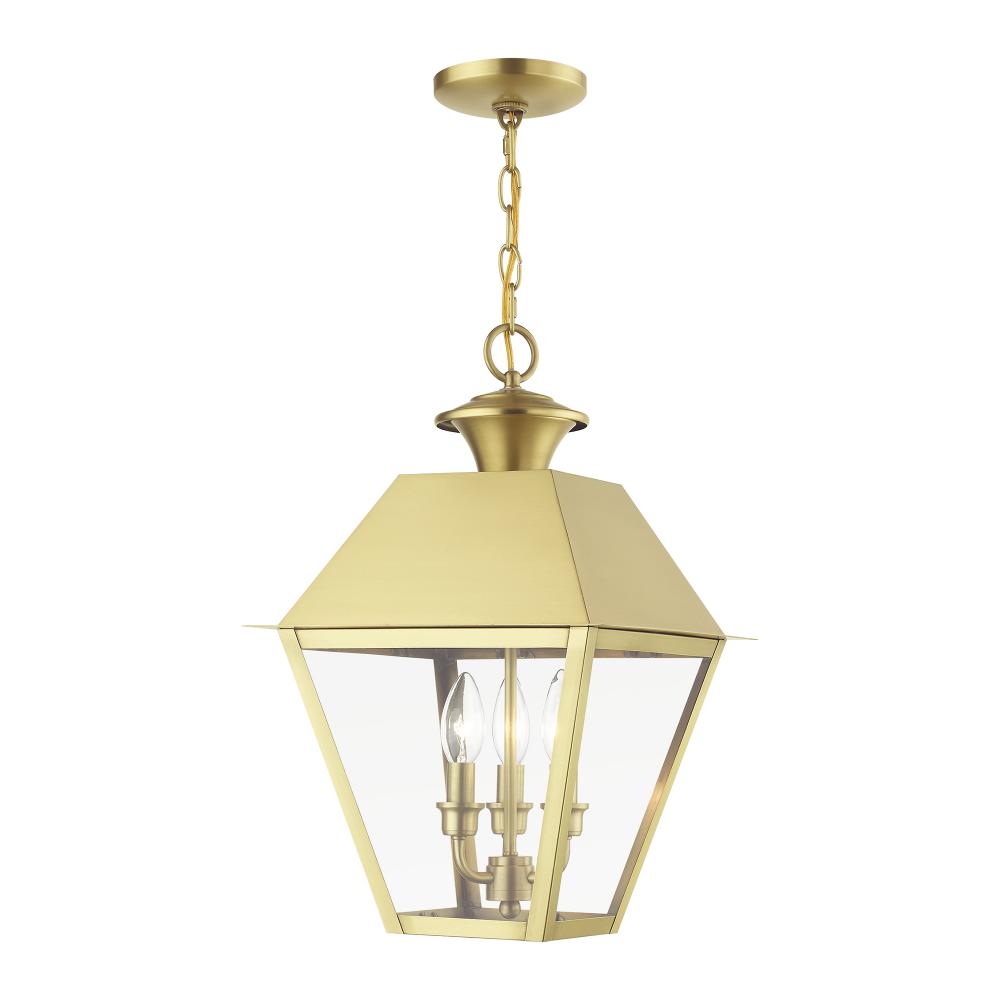 3 Light Natural Brass Outdoor Large Pendant Lantern