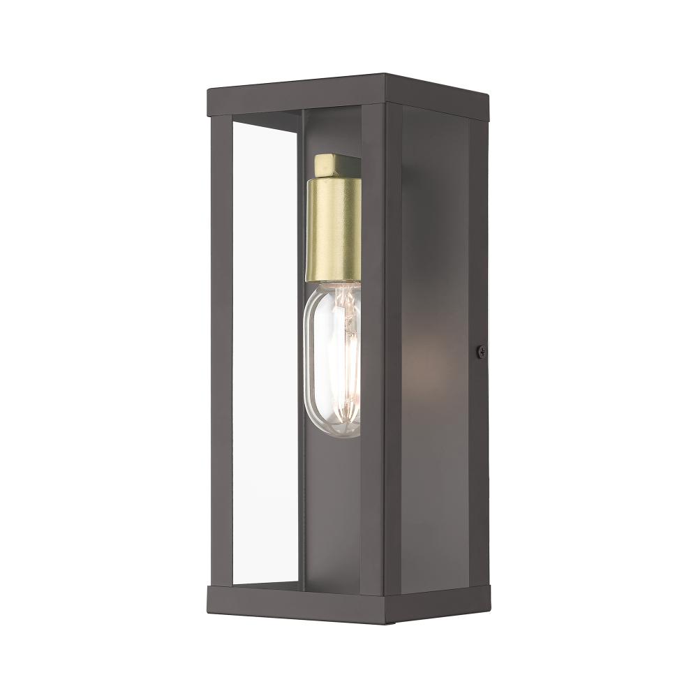 1 Light Bronze Outdoor ADA Medium Wall Lantern with Antique Gold Finish Accents