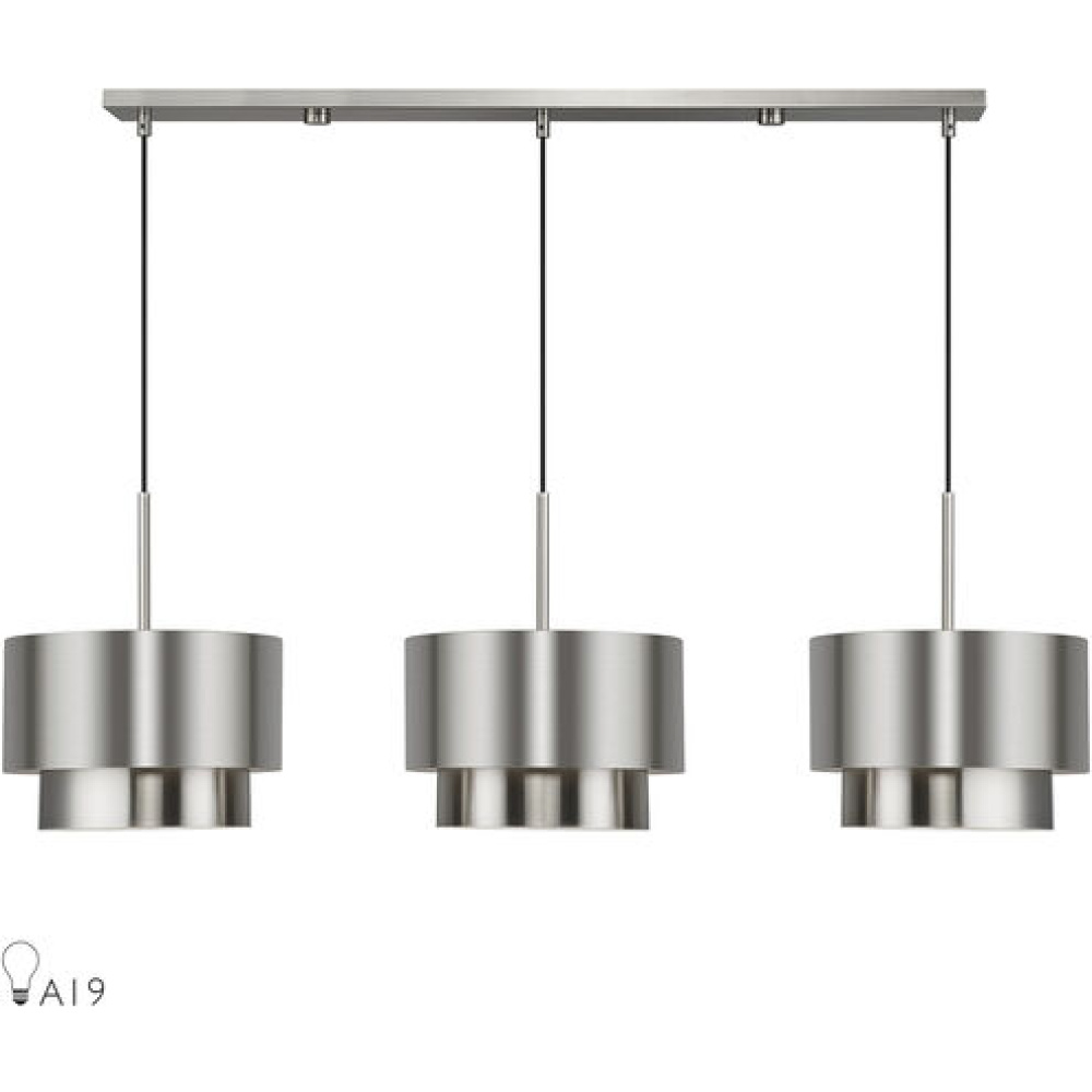 3 Light Brushed Nickel Extra Large Linear Chandelier