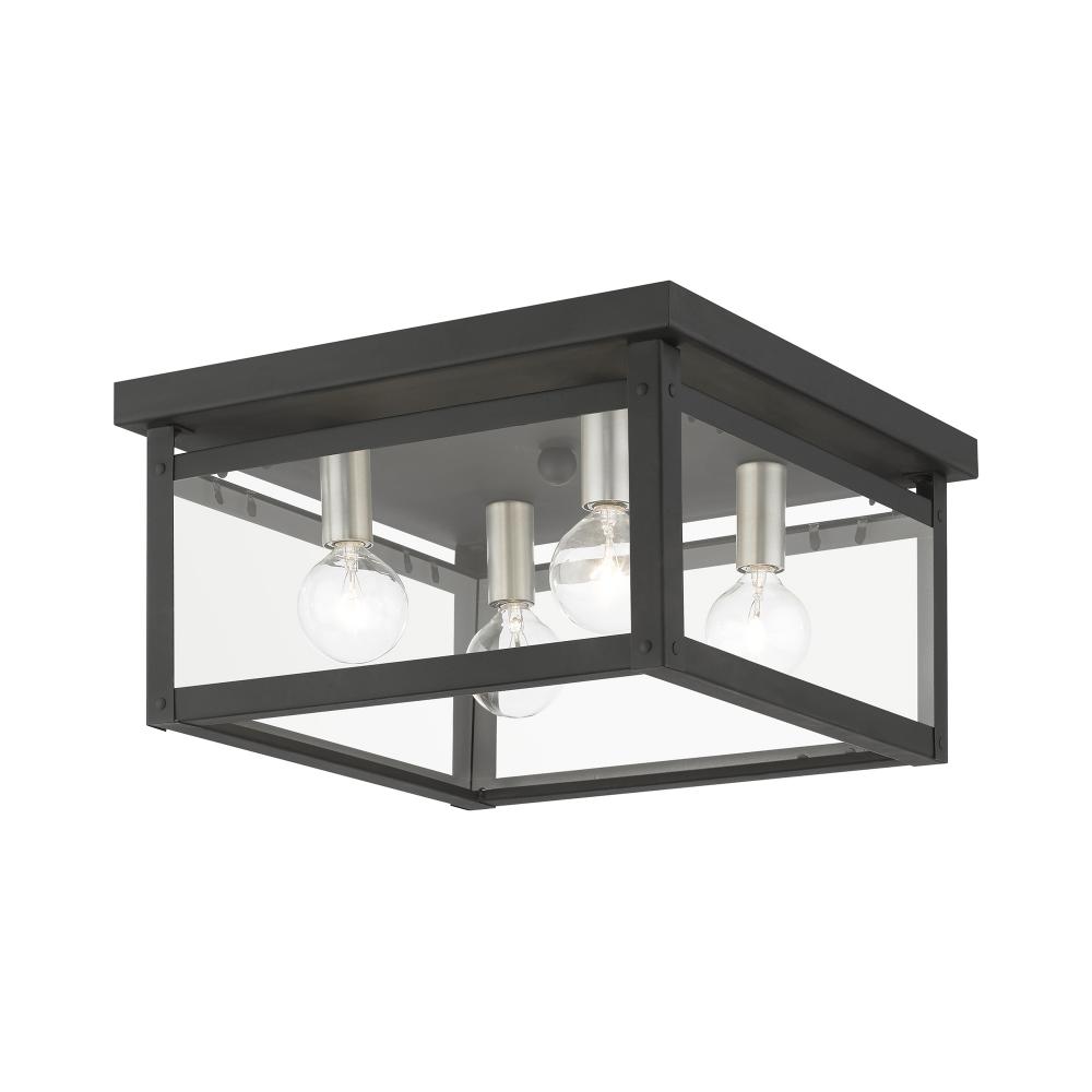 4 Light Black with Brushed Nickel Finish Candles Square Flush Mount