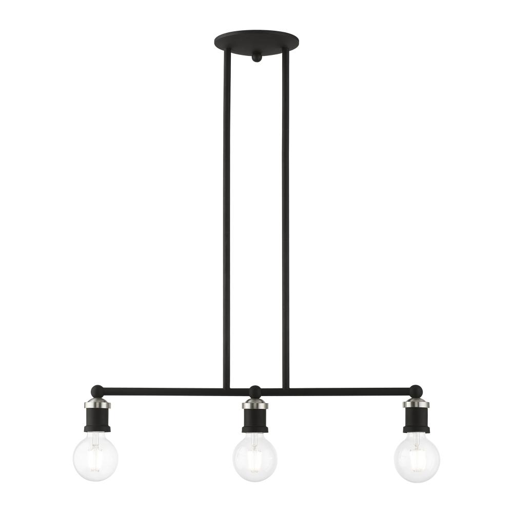 3 Light Black with Brushed Nickel Accents Linear Chandelier