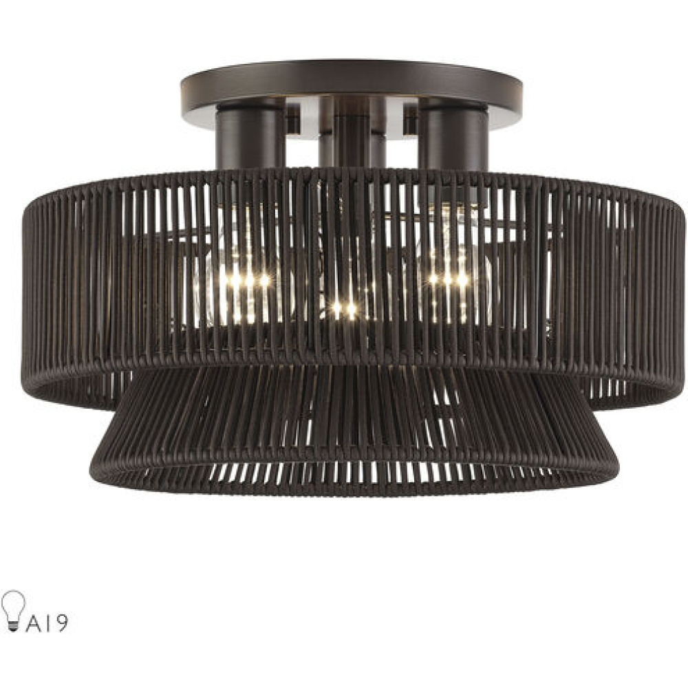 3 Light English Bronze Large Semi-Flush