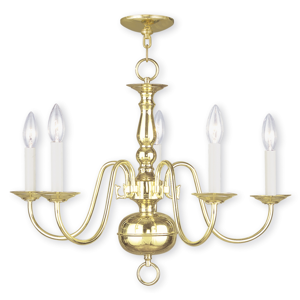 5 Light Polished Brass Chandelier