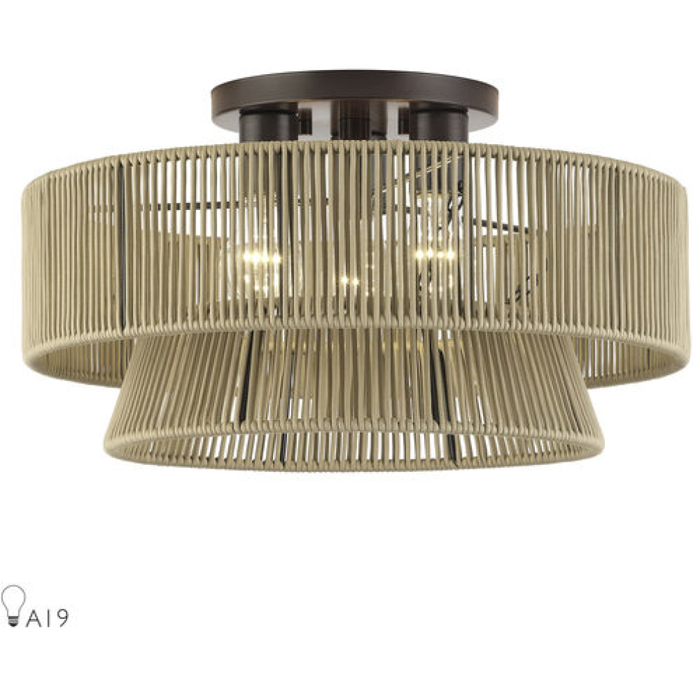 3 Light English Bronze Large Semi-Flush