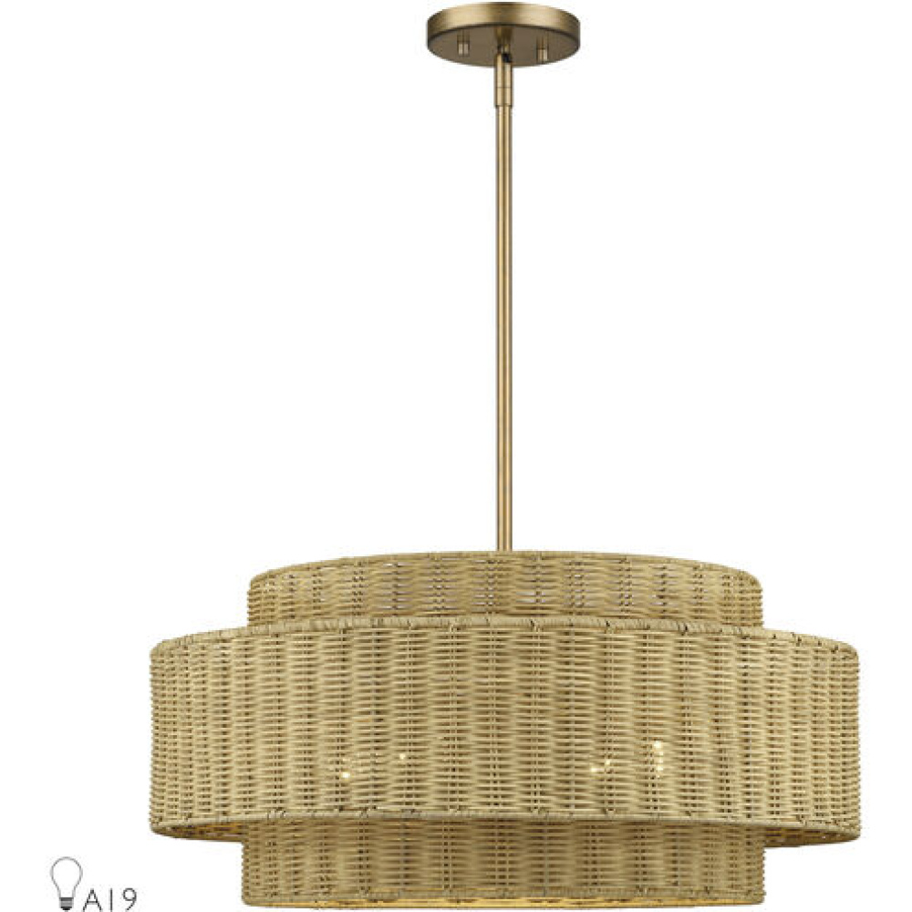 5 Light Antique Gold Leaf Pendant Chandelier