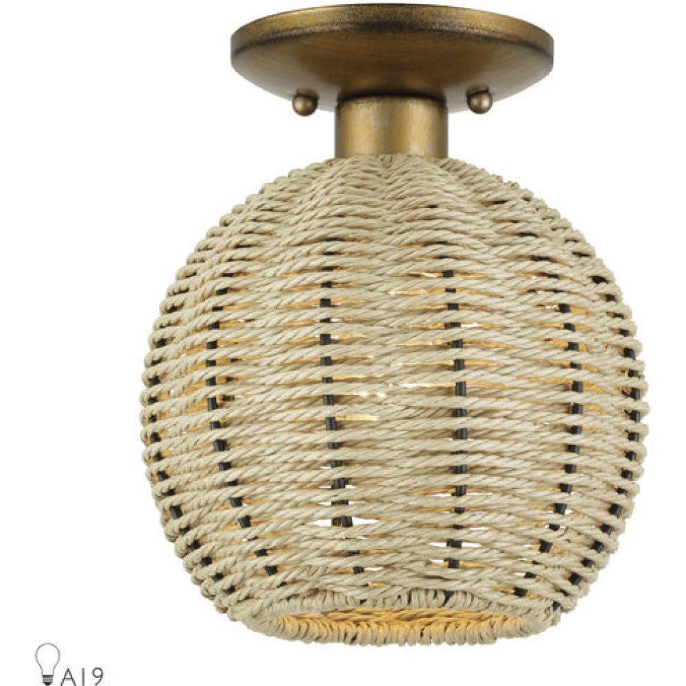 1 Light Antique Gold Leaf Small Semi-Flush