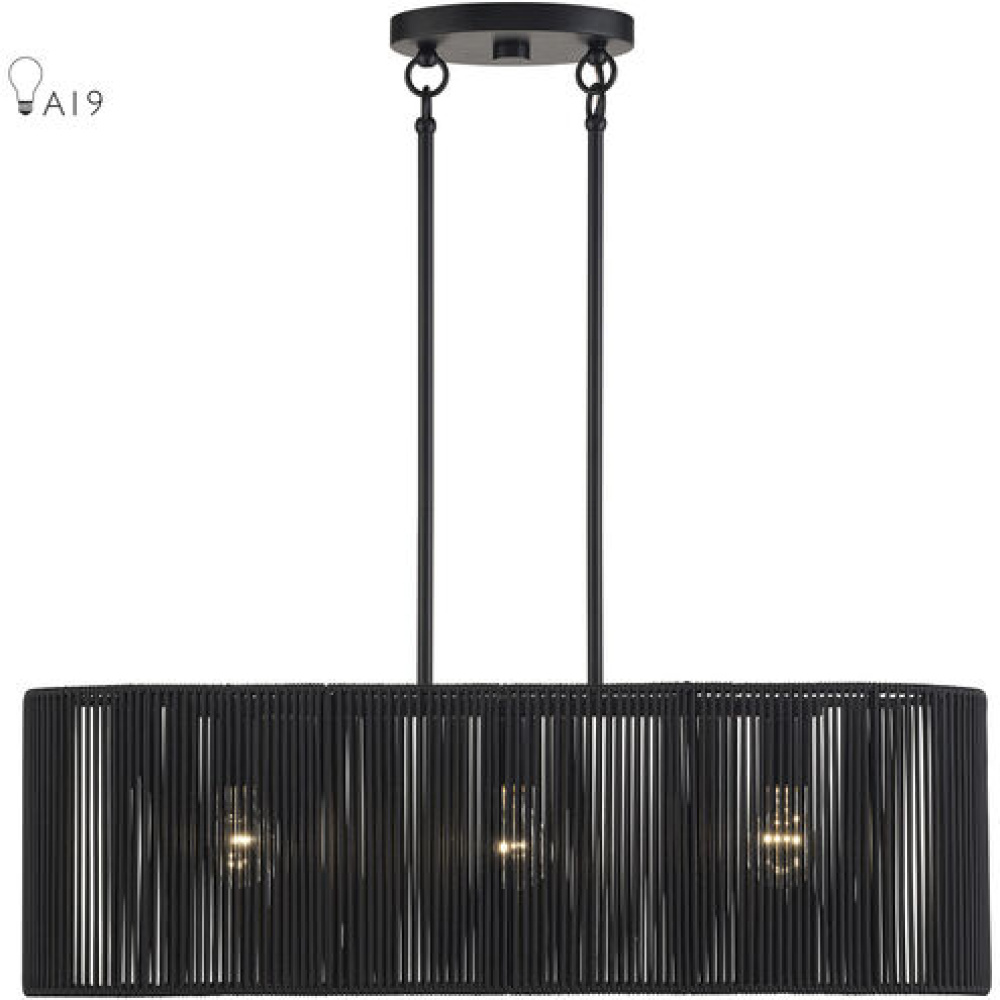 3 Light Black Medium Linear Chandelier