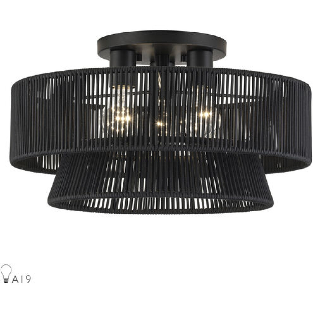 3 Light Black Large Semi-Flush