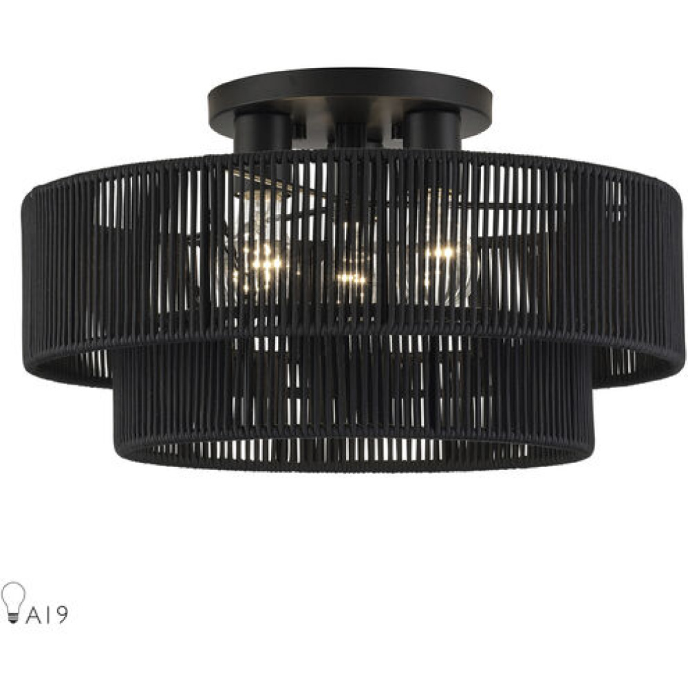 3 Light Black Large Semi-Flush