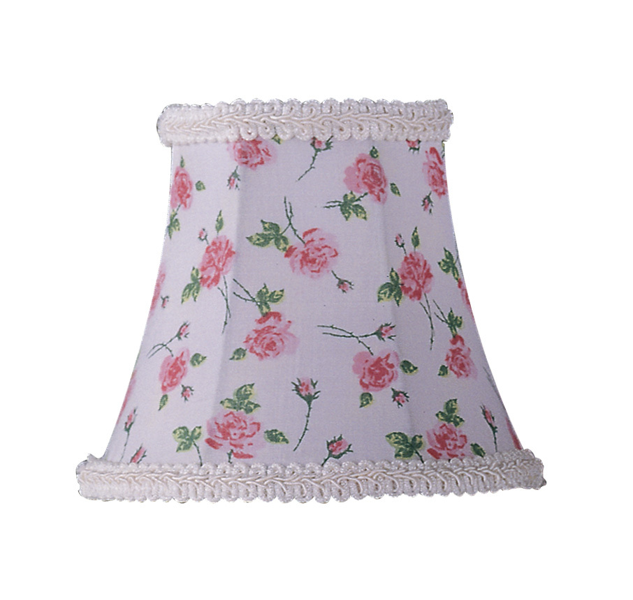 White Floral Print Bell Clip Shade with Fancy Trim
