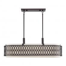 Livex Lighting 53437-92 - 6 LT English Bronze Large Linear Chandelier with Hand Crafted Oatmeal Color Fabric Hardback Shade