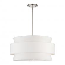 Livex Lighting 60025-91 - 5 Light Brushed Nickel Pendant Chandelier with Hand Crafted Off-White Fabric Hardback Shades