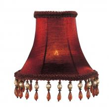 Livex Lighting S158 - Red Silk Bell Clip Shade with Amber Beads
