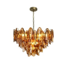 Kanova Lighting KCH5190-33A - Velora Large Chandelier - Amber Glass L33" W33" H23" Burnished Brass 120 V 17 E12 Candel