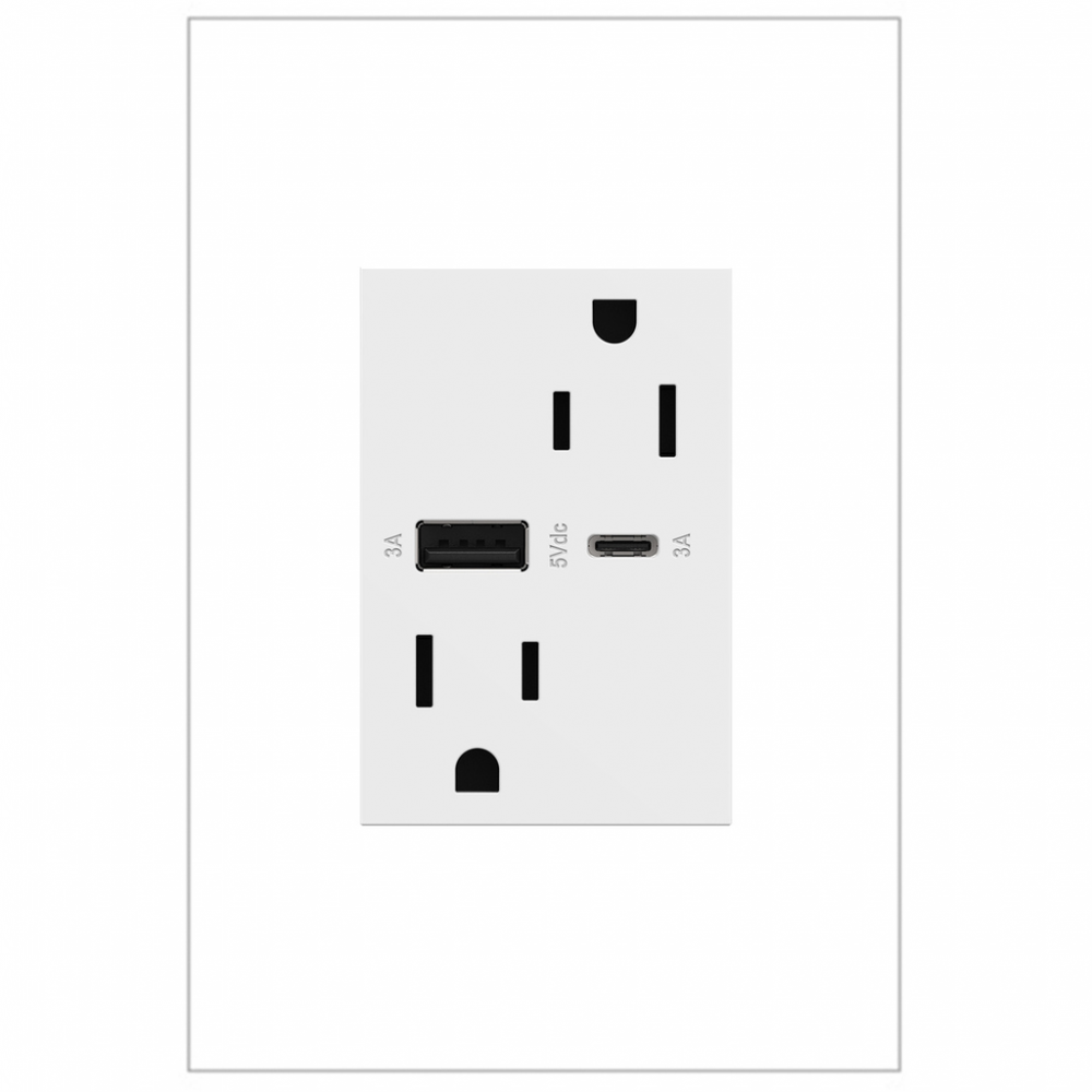 adorne® 15A Tamper-Resistant Ultra-Fast USB Type-A/C Outlet, White