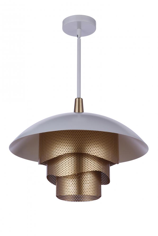 19” Diameter Sculptural Statement Dome Pendant with Perforated Metal Shades in Matte White/Matte Gol