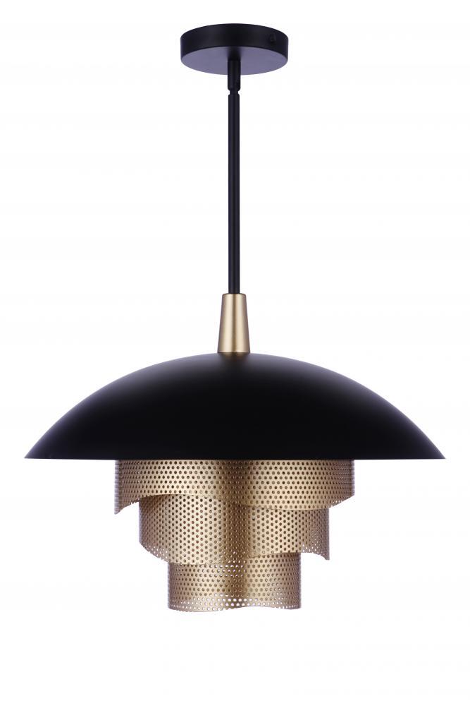 19” Sculptural Statement Dome Pendant with Perforated Metal Shades in Flat Black/Matte Gold