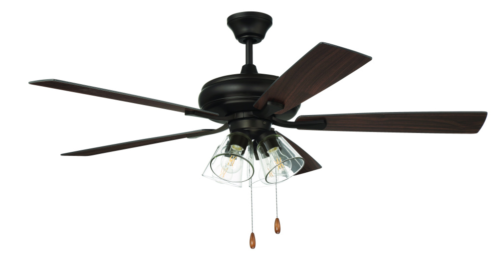 52" Ceiling Fan w/Blades, 4 Clear Glass LED Lights