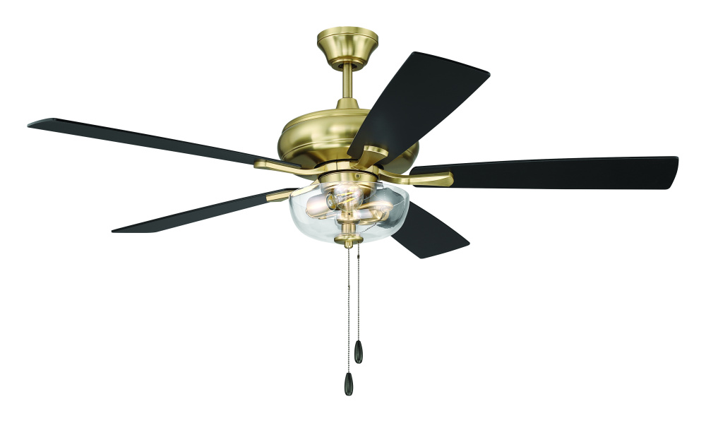 52" Ceiling Fan w/Blades, 3 Light Clear Bowl Light Kit
