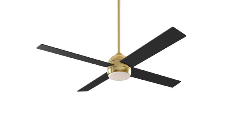 Kelsey 52" 4-Blade Ceiling Fan in Satin Brass w/ Flat Black Blades; Integrated Light Kit