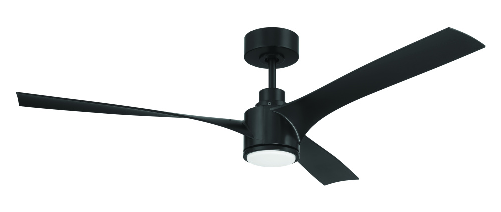 Phoebe 52" 3-Blade Ceiling Fan in Flat Black w/ Flat Black Blades; Light Kit Sold Separately