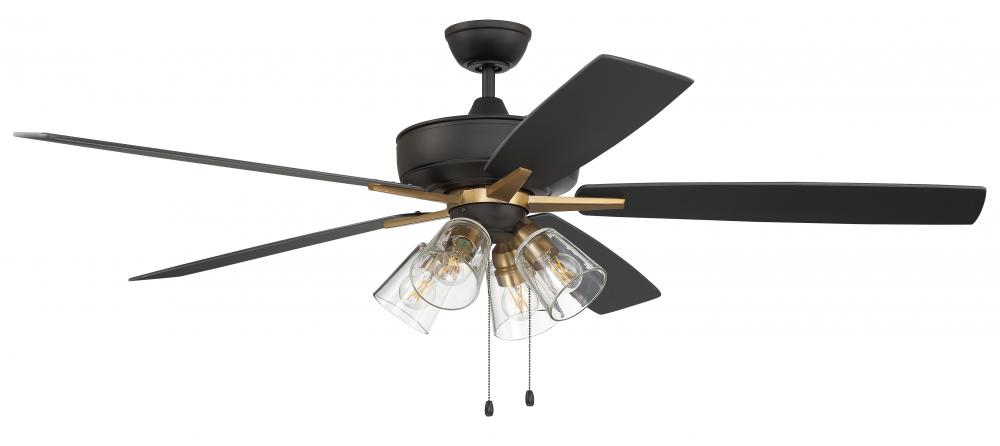 Super Pro 104 60" 5-Blade Ceiling Fan in Flat Black/Satin Brass w/ Black Walnut/Flat Black Blade
