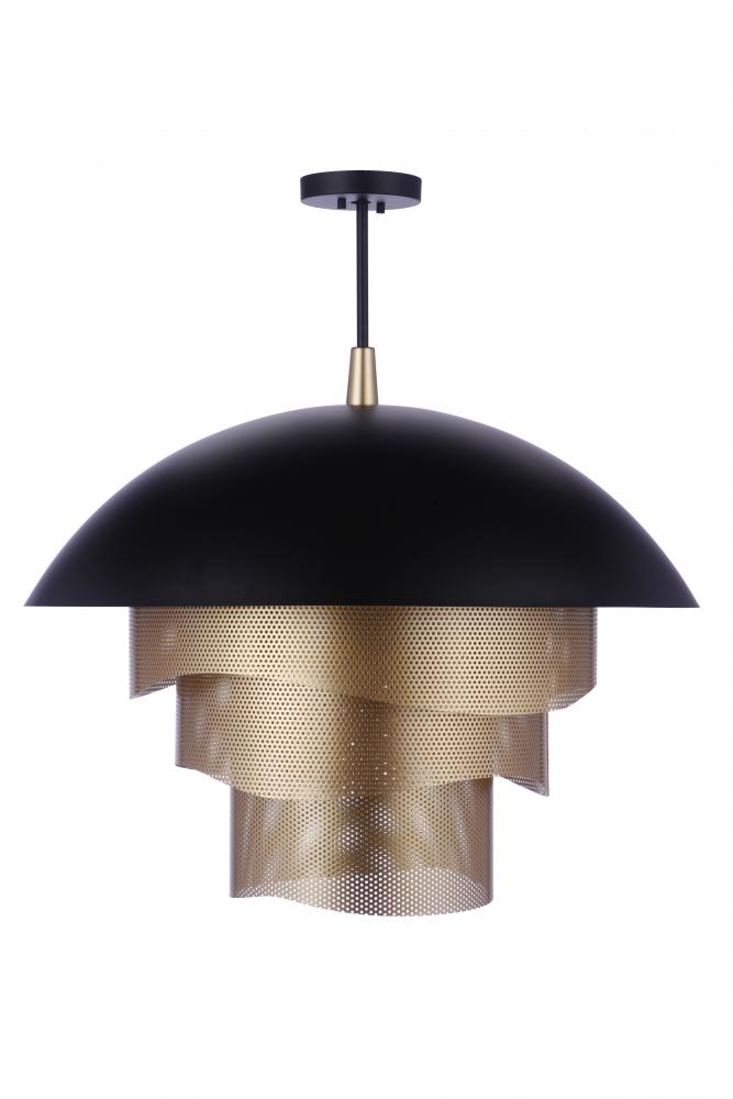 31.25” Dia Sculptural Statement Dome Pendant with Perforated Metal Shades in Flat Black/Matte Gold
