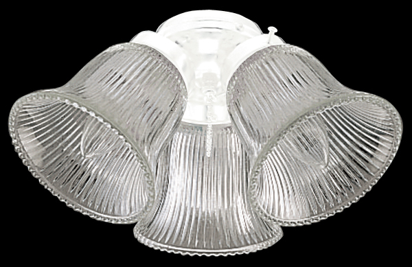 3 Light Fan Light Kit in Aged Bronze with Clear Ribbed Bell Glass