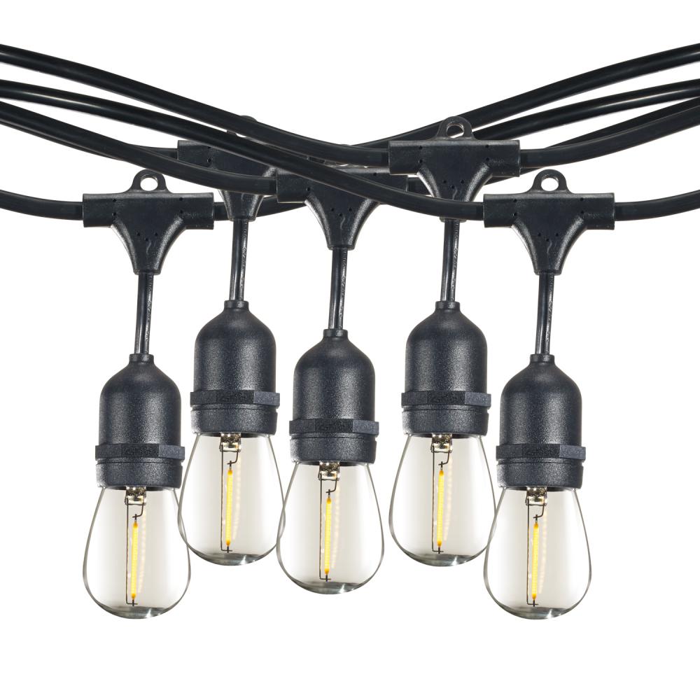 812483 48' STRING LIGHT 15 SOCKETS 36" SPACING E26 BLACK KIT - W/1W PLASTIC LED S14 CLEAR LA
