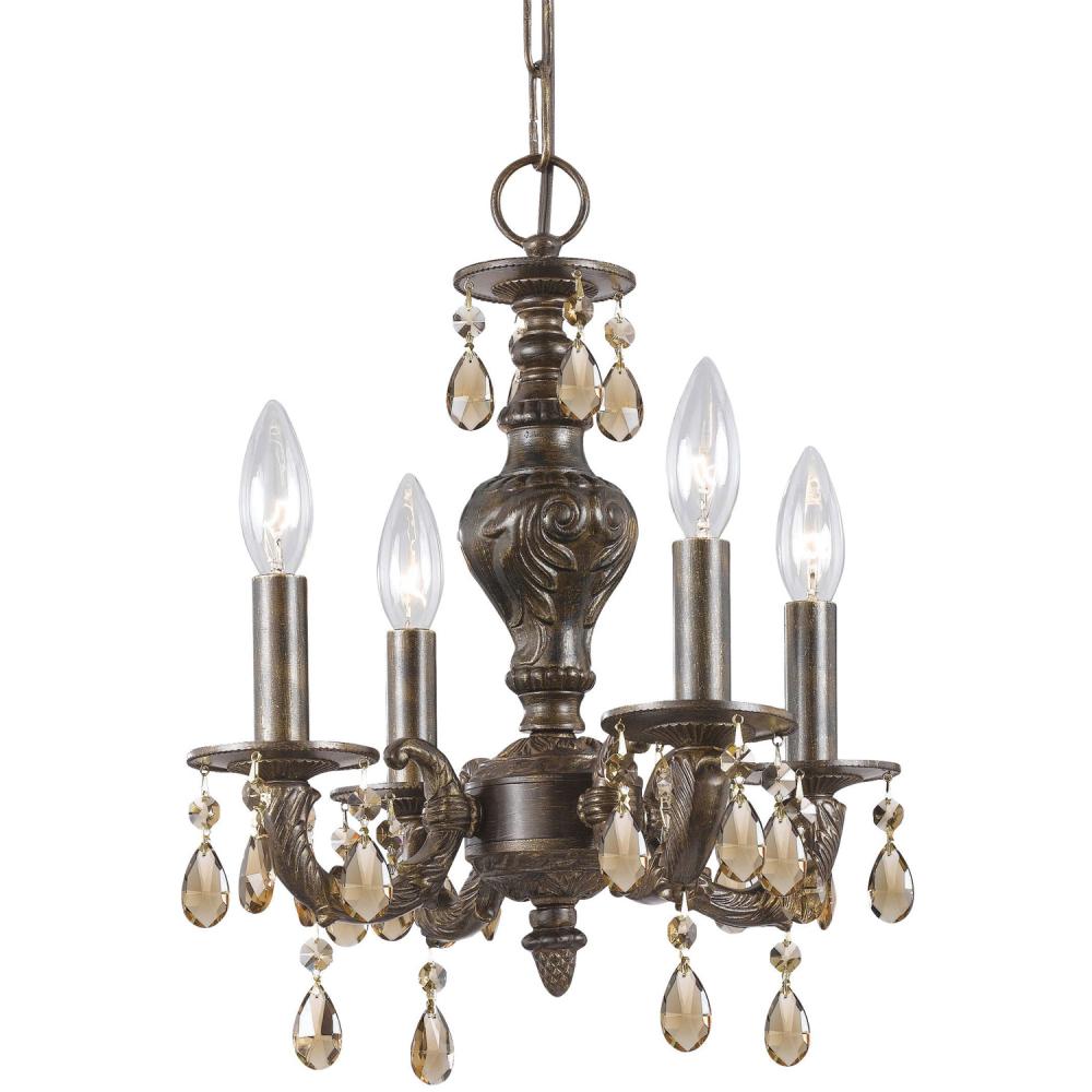Paris Market 13.5'' Golden Teak Hand Cut Crystal Venetian Bronze Chandelier