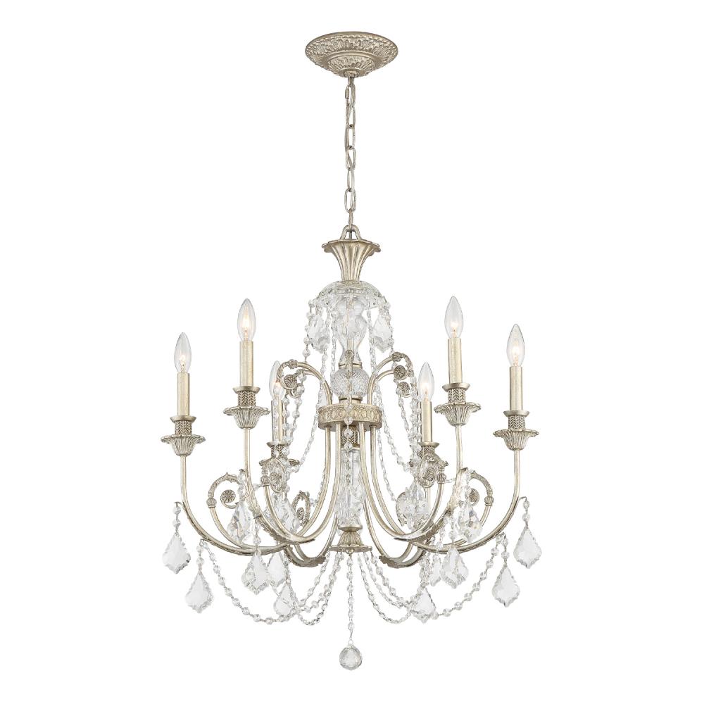 Regis 6 Light Swarovski Strass Crystal Olde Silver Chandelier