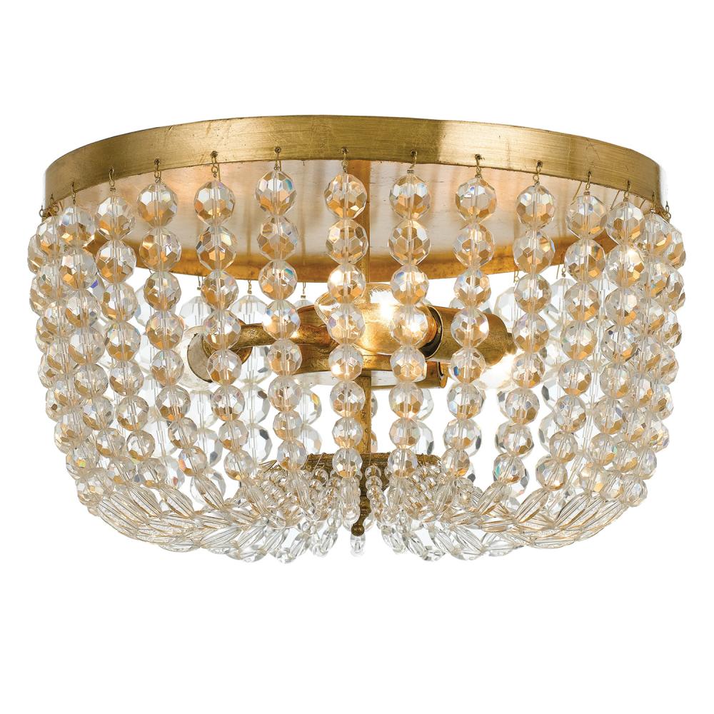 Rylee 3 Light Antique Gold Flush Mount