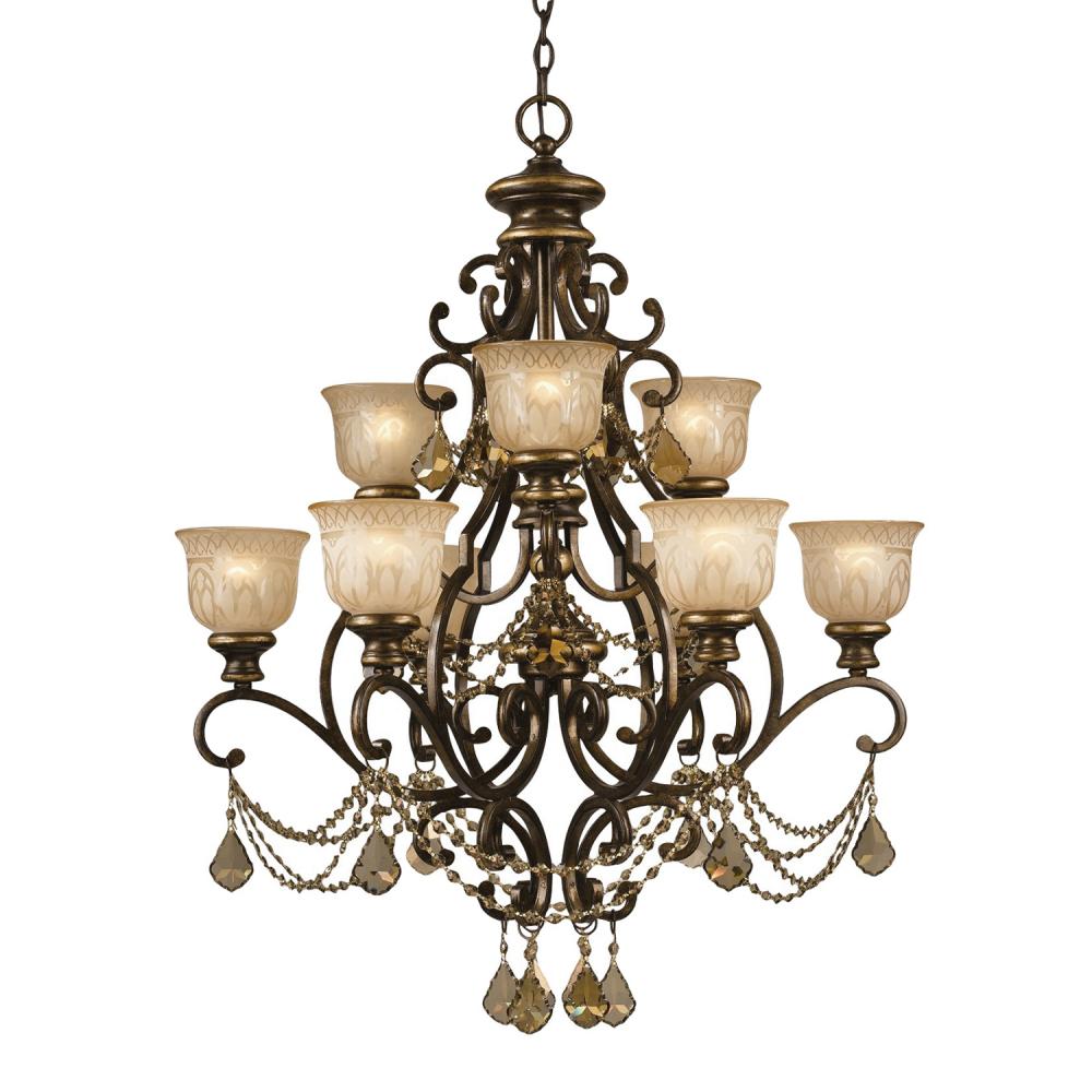 Norwalk 34'' Golden Teak Hand Cut Crystal Bronze Umber Chandelier