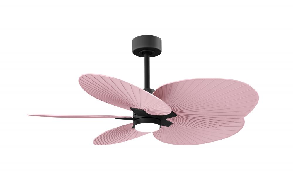 Alessandra Tropical 5-blade ceiling fan in Matte Black and Light Pink blades.