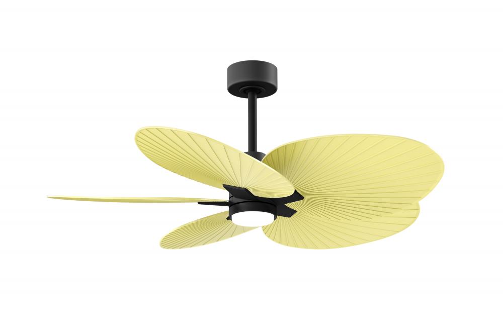 Alessandra Tropical 5-blade ceiling fan in Matte Black and Light Yellow blades.