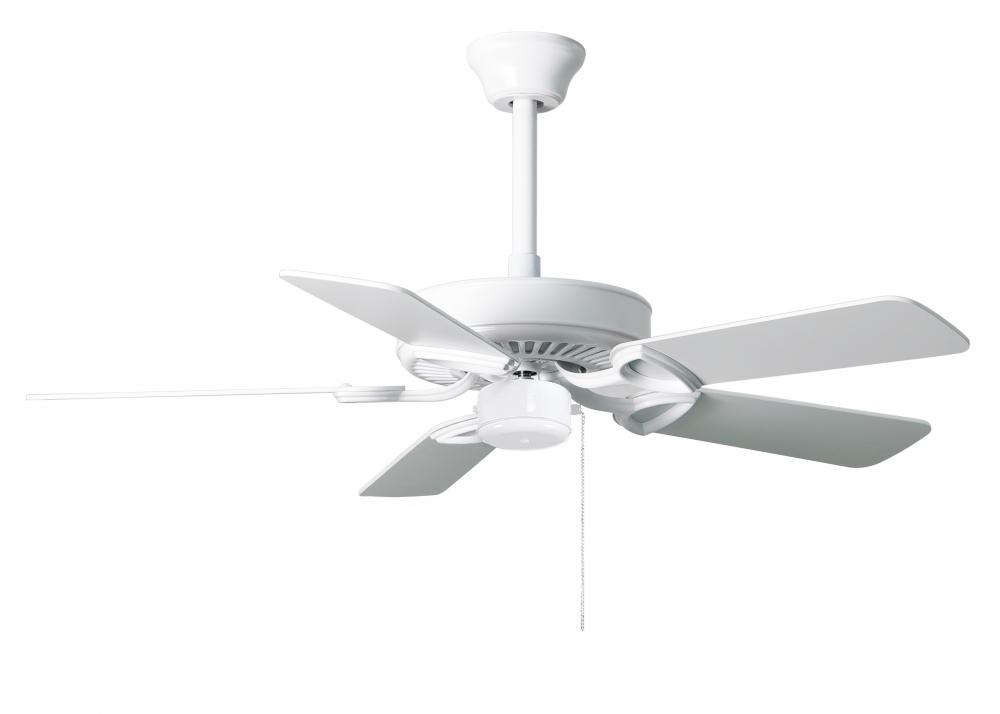 America 3-speed ceiling fan in gloss white finish with 42" white blades. Assembled in USA.