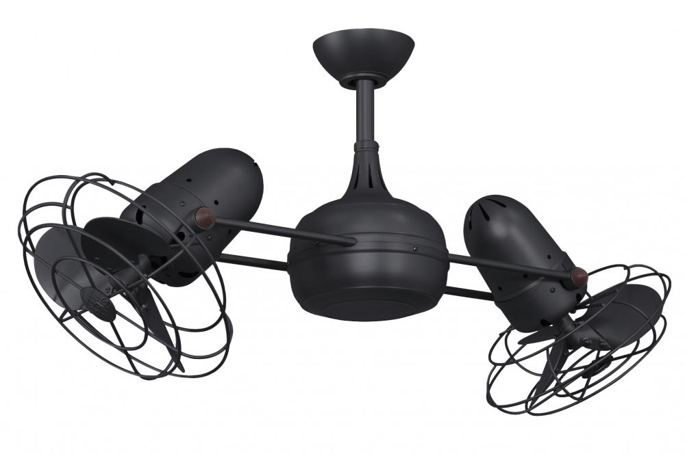 Dagny 360° double-headed rotational ceiling fan in Matte Black finish with metal blades.