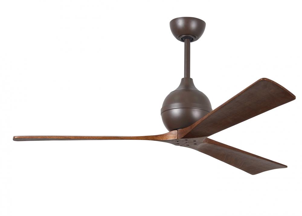 Irene-3 three-blade paddle fan in Textured Bronze finish with 60" solid walnut tone blades.