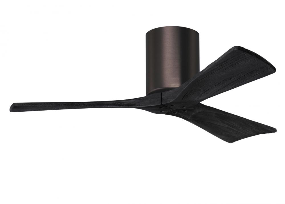 Irene-3H three-blade flush mount paddle fan in Brushed Bronze finish with 42” solid matte black