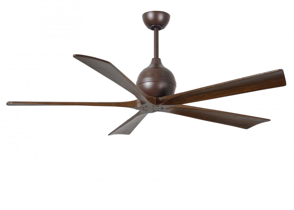 Irene-5 five-blade paddle fan in Textured Bronze finish with 60" solid walnut tone blades.