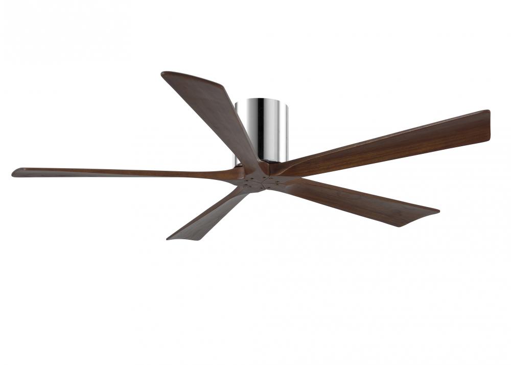 Irene-5H five-blade flush mount paddle fan in Polished Chrome finish with 60” solid walnut tone