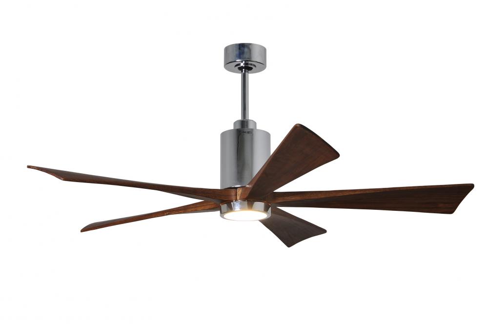 Patricia-5 five-blade ceiling fan in Polished Chrome finish with 60” solid walnut tone blades an