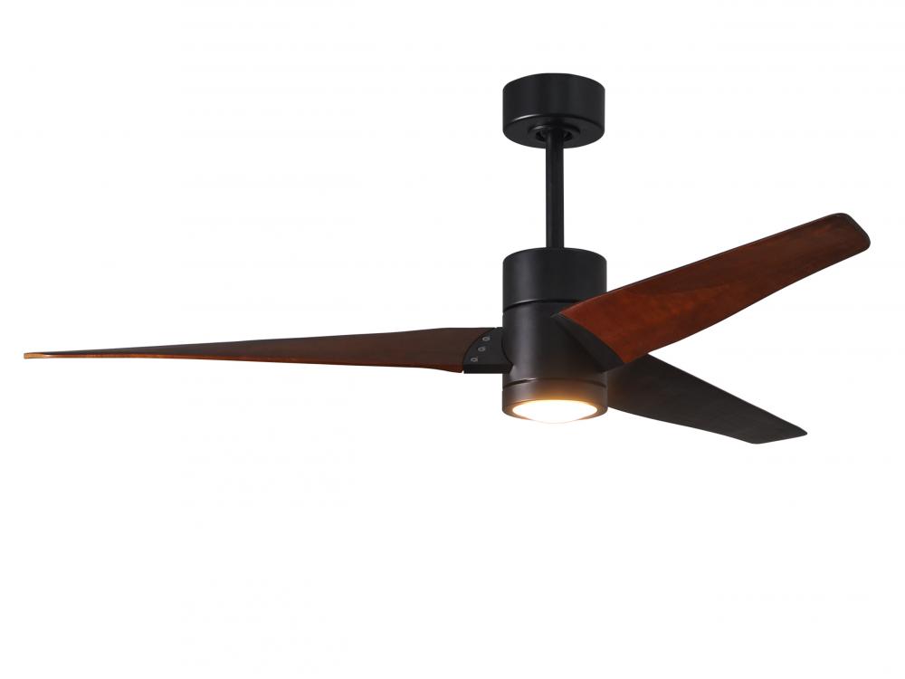 Super Janet three-blade ceiling fan in Matte Black finish with 60” solid walnut tone blades and