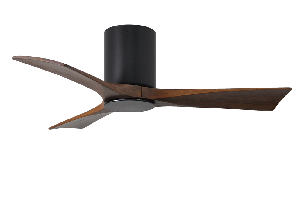 Irene-3HLK three-blade flush mount paddle fan in Matte Black finish with 42” solid walnut tone b